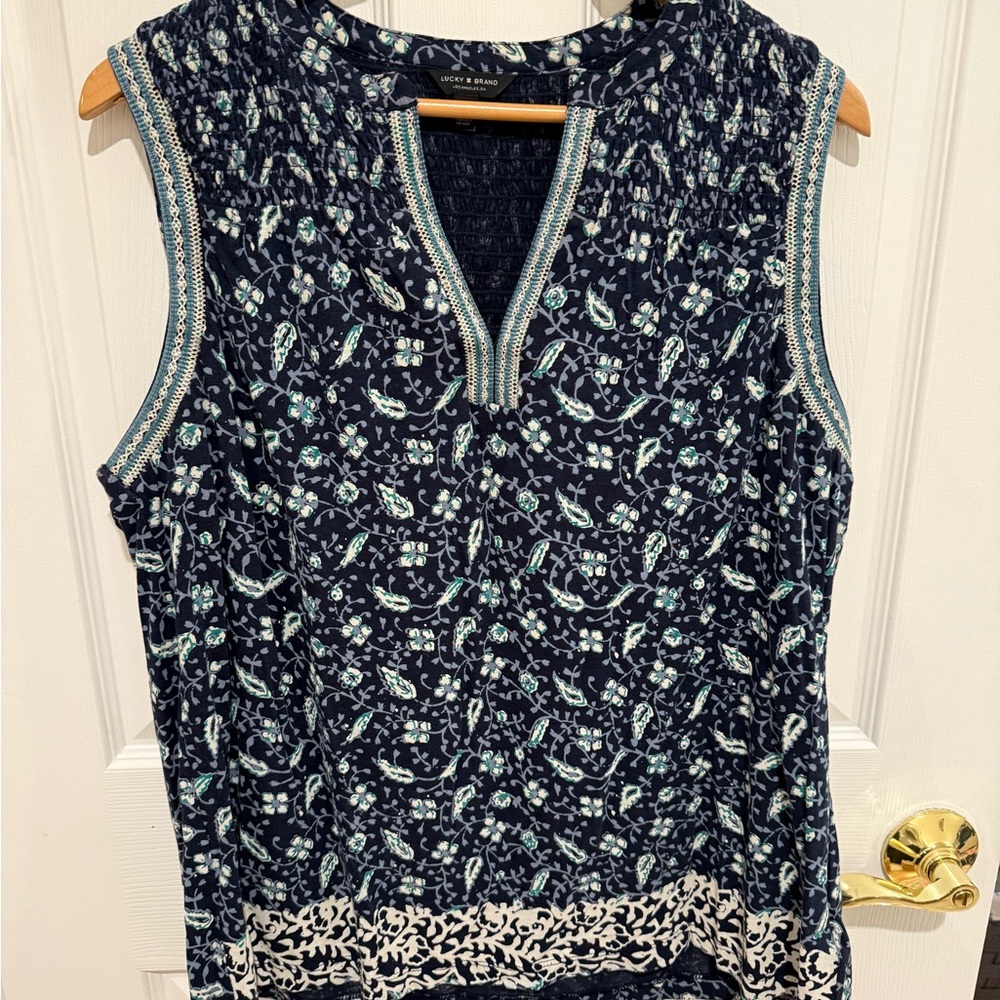 Lucky Brand Navy Floral Sleeveless Blouse